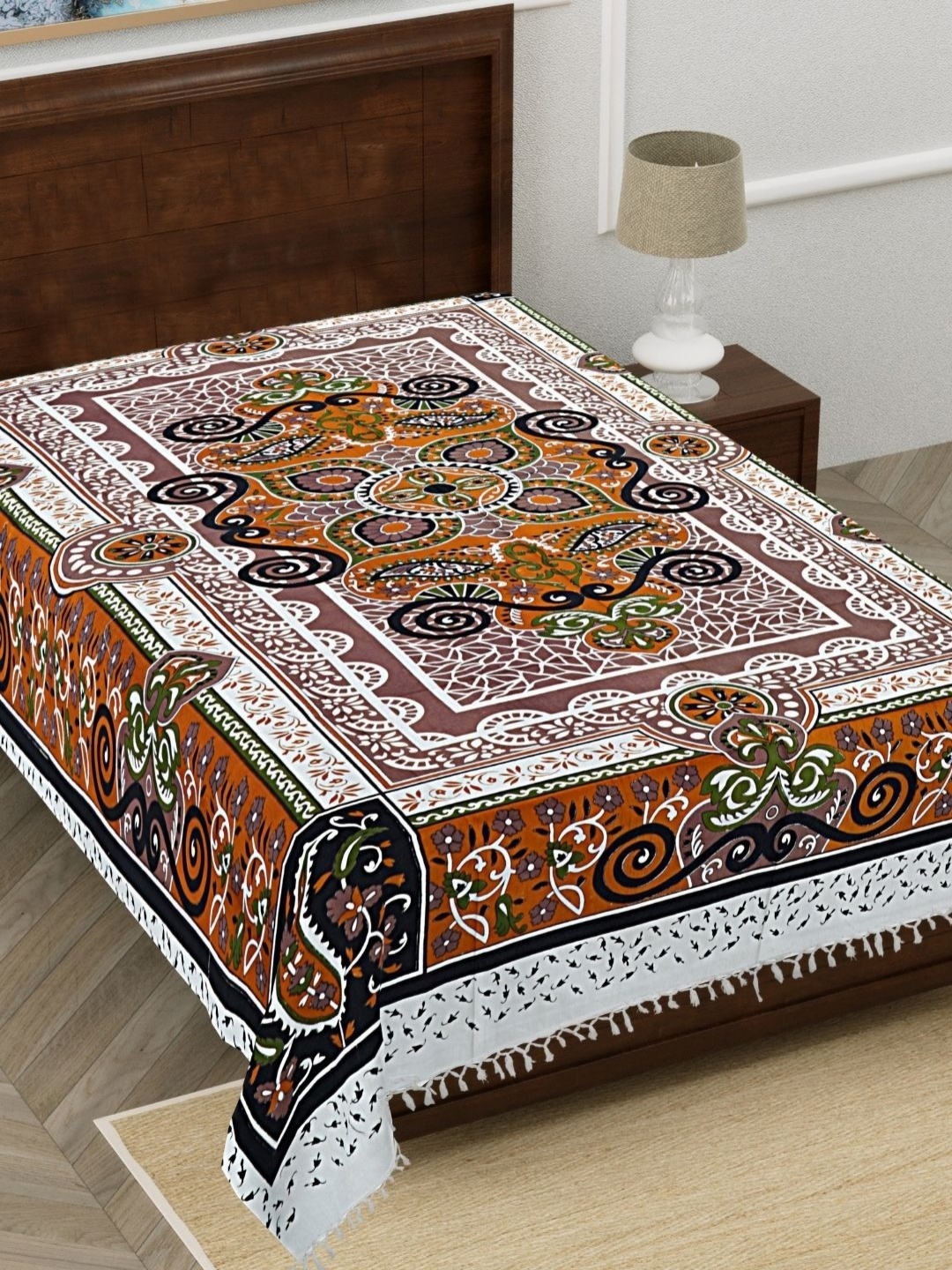 HASHCART White & Brown Ethnic Motifs Printed Cotton 210 TC Single Bedsheet 2.3 m x 1.52 m
HASHCART White & Brown Ethnic Motifs Printed Cotton 210 TC Single Bedsheet 2.3 m x 1.52 m