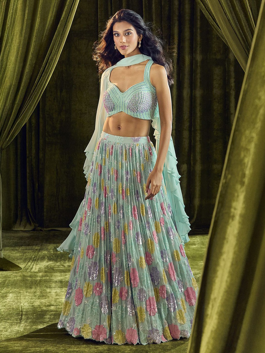 Alaya Advani Embroidered Beads and Stones Ready to Wear Lehenga & Blouse With Dupatta, Blue
Alaya Advani Embroidered Beads and Stones Ready to Wear Lehenga & Blouse With Dupatta, Blue