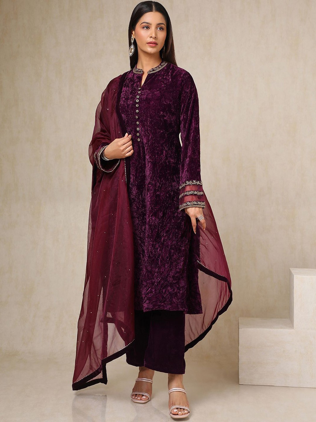 Soch Women Regular Beads and Stones Velvet Kurta with Palazzos & With Dupatta, Purple
Soch Women Regular Beads and Stones Velvet Kurta with Palazzos & With Dupatta, Purple
