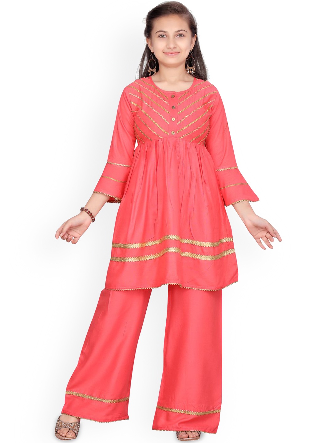 BAESD Girls Solid Gotta Patti Work Round Neck Pure Cotton Kurta with Palazzos, Red
BAESD Girls Solid Gotta Patti Work Round Neck Pure Cotton Kurta with Palazzos, Red