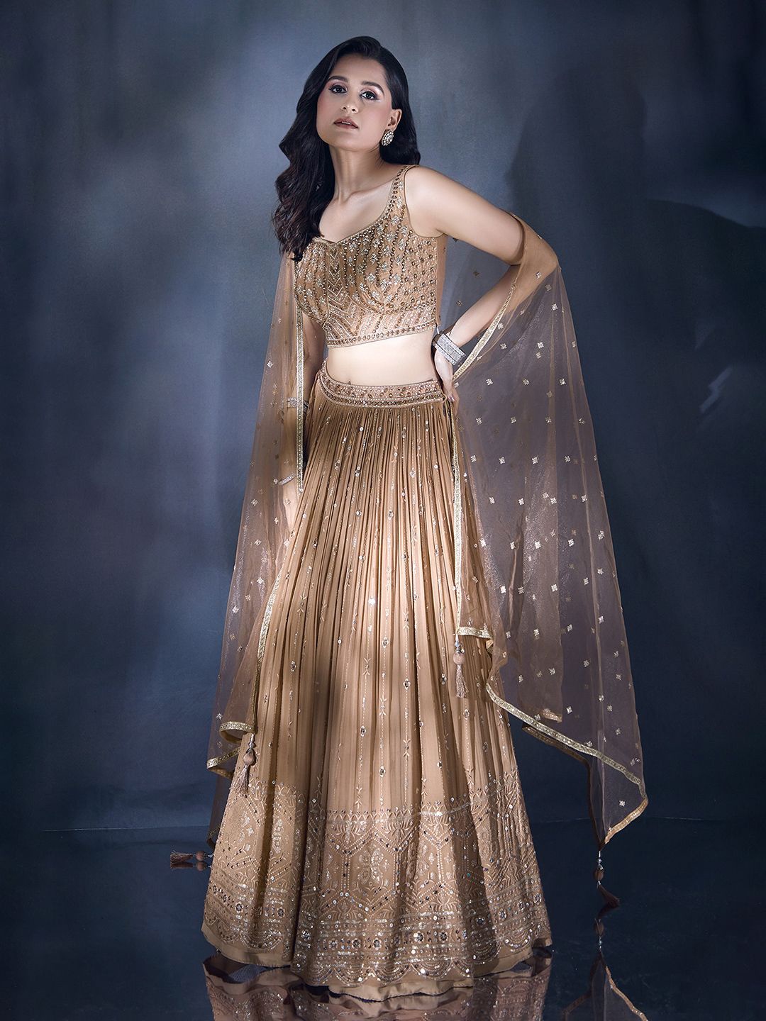 Alaya Advani Embroidered Mirror Work Ready to Wear Lehenga & Blouse With Dupatta, Brown
Alaya Advani Embroidered Mirror Work Ready to Wear Lehenga & Blouse With Dupatta, Brown