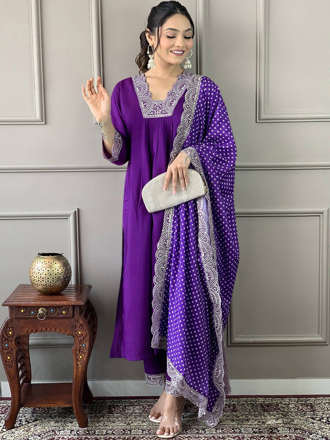 FASHION DREAM Floral Yoke Design V-Neck Thread Work Straight Kurta With Trouser & Dupatta, Violet
FASHION DREAM Floral Yoke Design V-Neck Thread Work Straight Kurta With Trouser & Dupatta, Violet