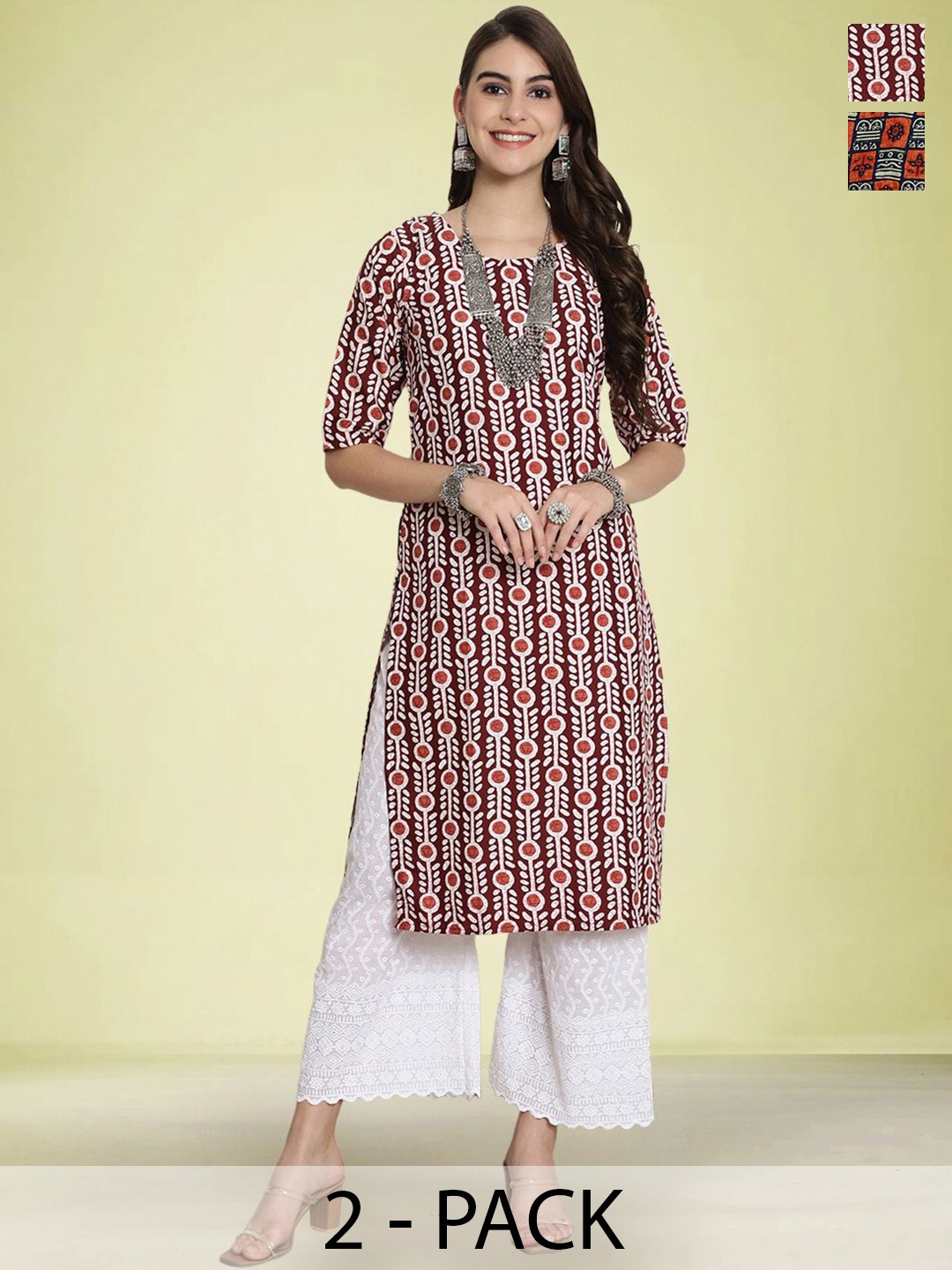 Moda Rapido Pack Of 2 Ethnic Motifs Printed Round Neck Straight Kurta With Trousers, Maroon
Moda Rapido Pack Of 2 Ethnic Motifs Printed Round Neck Straight Kurta With Trousers, Maroon