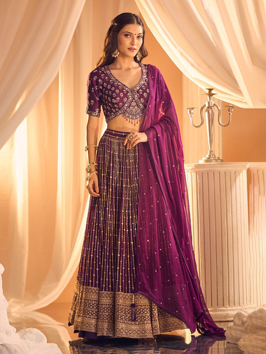 Alaya Advani Embroidered Beads and Stones Ready to Wear Lehenga & Blouse With Dupatta, Purple
Alaya Advani Embroidered Beads and Stones Ready to Wear Lehenga & Blouse With Dupatta, Purple