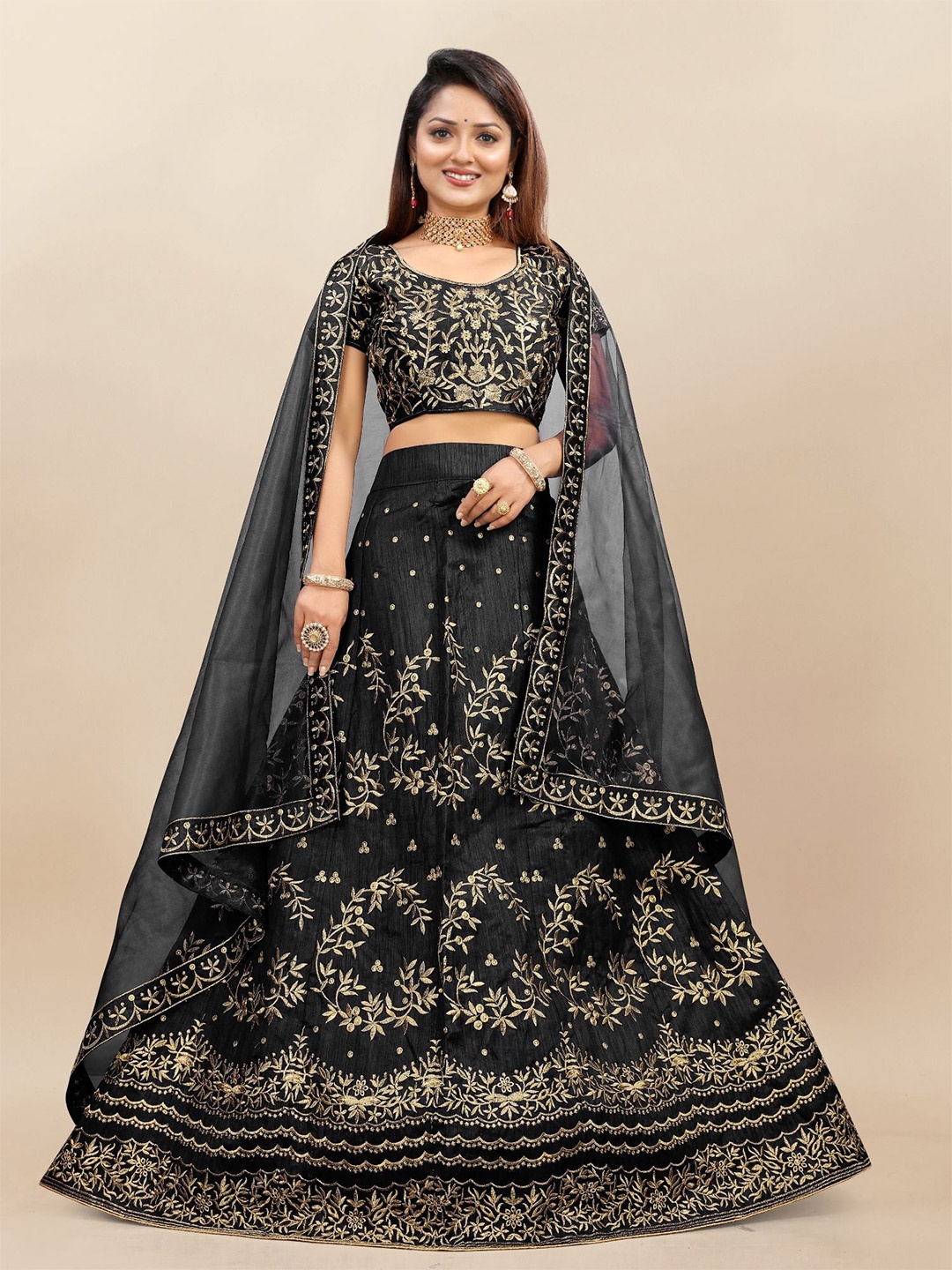 A TO Z CART Embroidered Thread Work Semi-Stitched Lehenga & Unstitched Blouse With Dupatta, Black
A TO Z CART Embroidered Thread Work Semi-Stitched Lehenga & Unstitched Blouse With Dupatta, Black