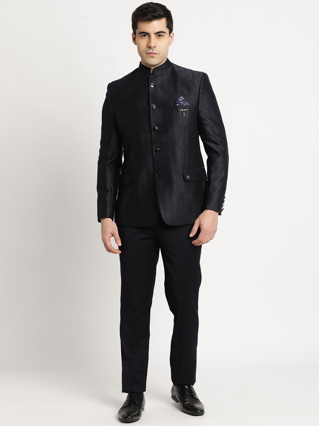Turtle Men Paisley Design Mandarin Collar Bandhgala Two Piece Party Suits, Black
Turtle Men Paisley Design Mandarin Collar Bandhgala Two Piece Party Suits, Black