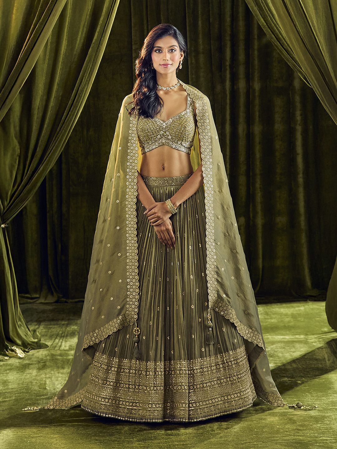 Alaya Advani Embroidered Beads and Stones Ready to Wear Lehenga & Blouse With Dupatta, Green
Alaya Advani Embroidered Beads and Stones Ready to Wear Lehenga & Blouse With Dupatta, Green