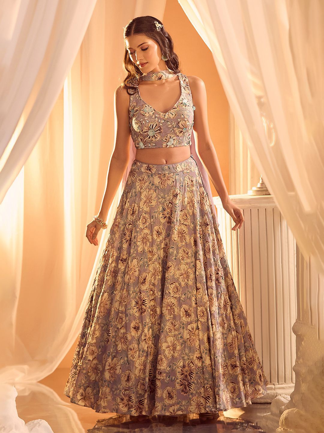 Alaya Advani Embroidered Sequinned Ready to Wear Lehenga & Blouse With Dupatta, Purple
Alaya Advani Embroidered Sequinned Ready to Wear Lehenga & Blouse With Dupatta, Purple