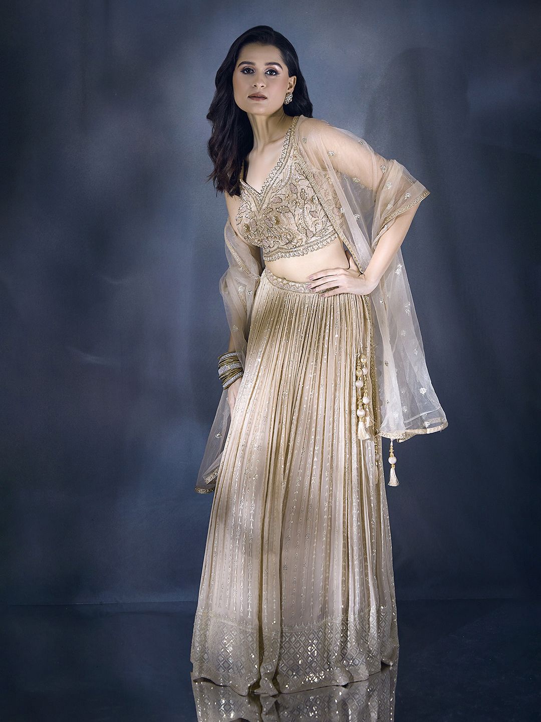Alaya Advani Embroidered Beads and Stones Ready to Wear Lehenga & Blouse With Dupatta, Beige
Alaya Advani Embroidered Beads and Stones Ready to Wear Lehenga & Blouse With Dupatta, Beige