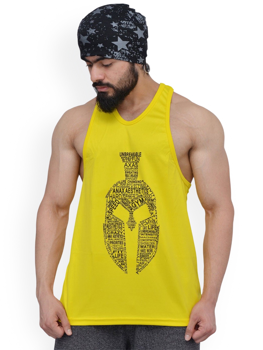 Anax Aesthetics Men Polyester Dri-Fit Printed Sleeveless Sando Gym Vest Stringer Tank Top, Yellow
Anax Aesthetics Men Polyester Dri-Fit Printed Sleeveless Sando Gym Vest Stringer Tank Top, Yellow