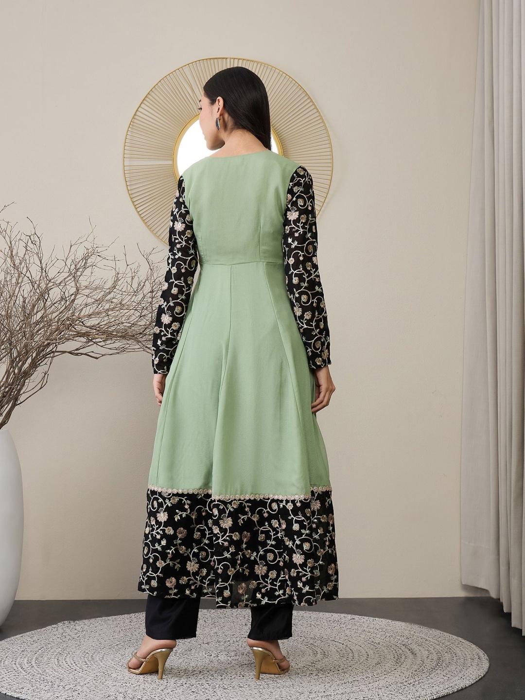 ADORNIA Women Floral Embroidered Angrakha Sequinned Kurta with Trousers & With Dupatta, Green
ADORNIA Women Floral Embroidered Angrakha Sequinned Kurta with Trousers & With Dupatta, Green