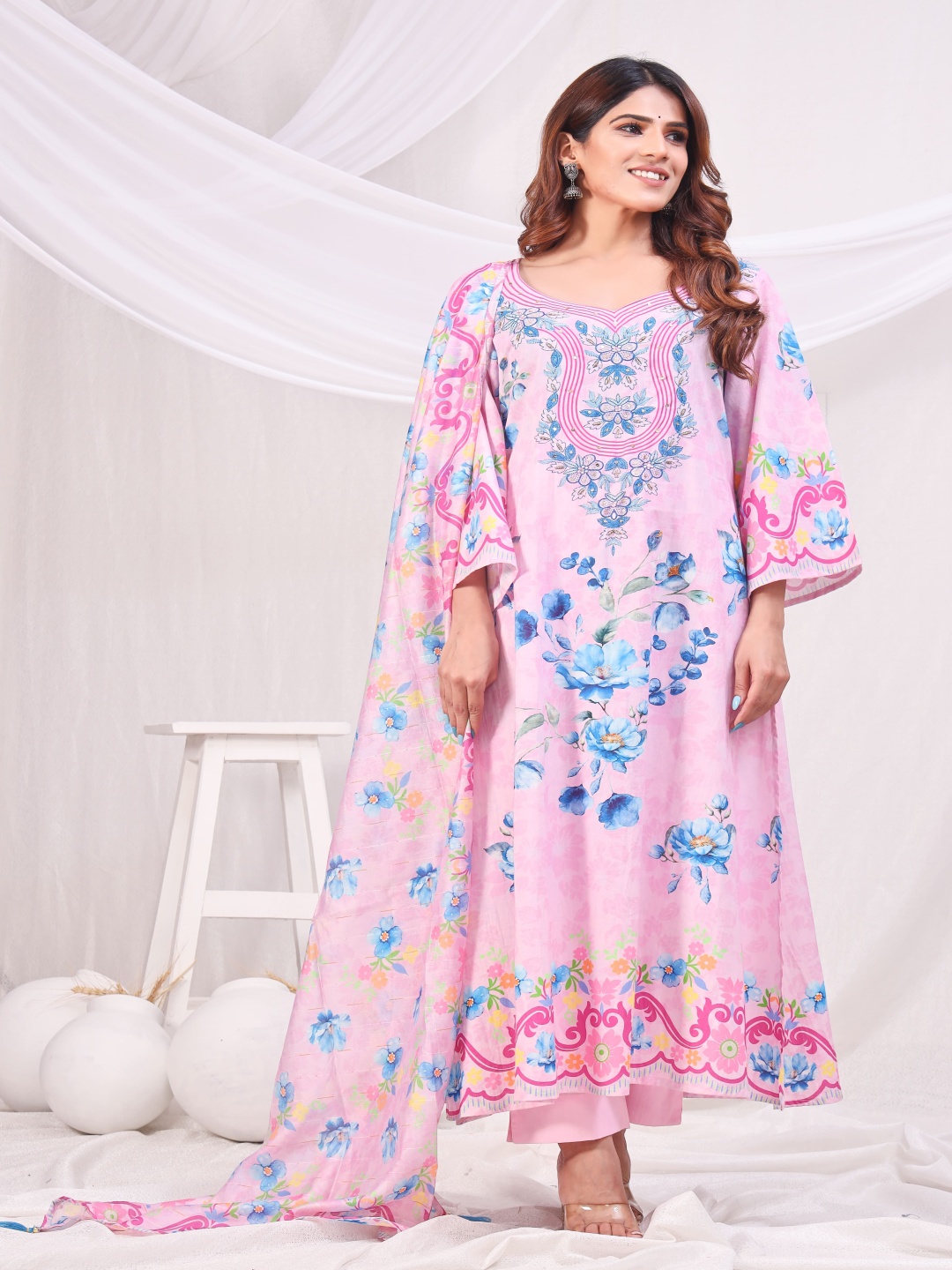 sewingkrafts Floral Printed Sequinned Pure Cotton A-Line Kurta With Trousers And Dupatta, Pink
sewingkrafts Floral Printed Sequinned Pure Cotton A-Line Kurta With Trousers And Dupatta, Pink