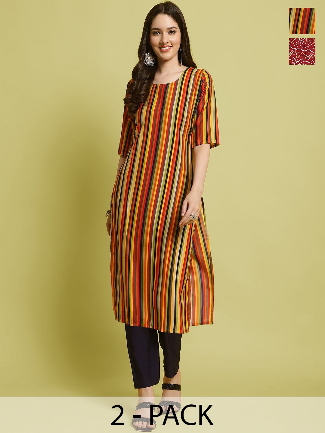 7Threads Selection Of 2 Striped Round Neck Straight Kurta With Trousers, Yellow
7Threads Selection Of 2 Striped Round Neck Straight Kurta With Trousers, Yellow