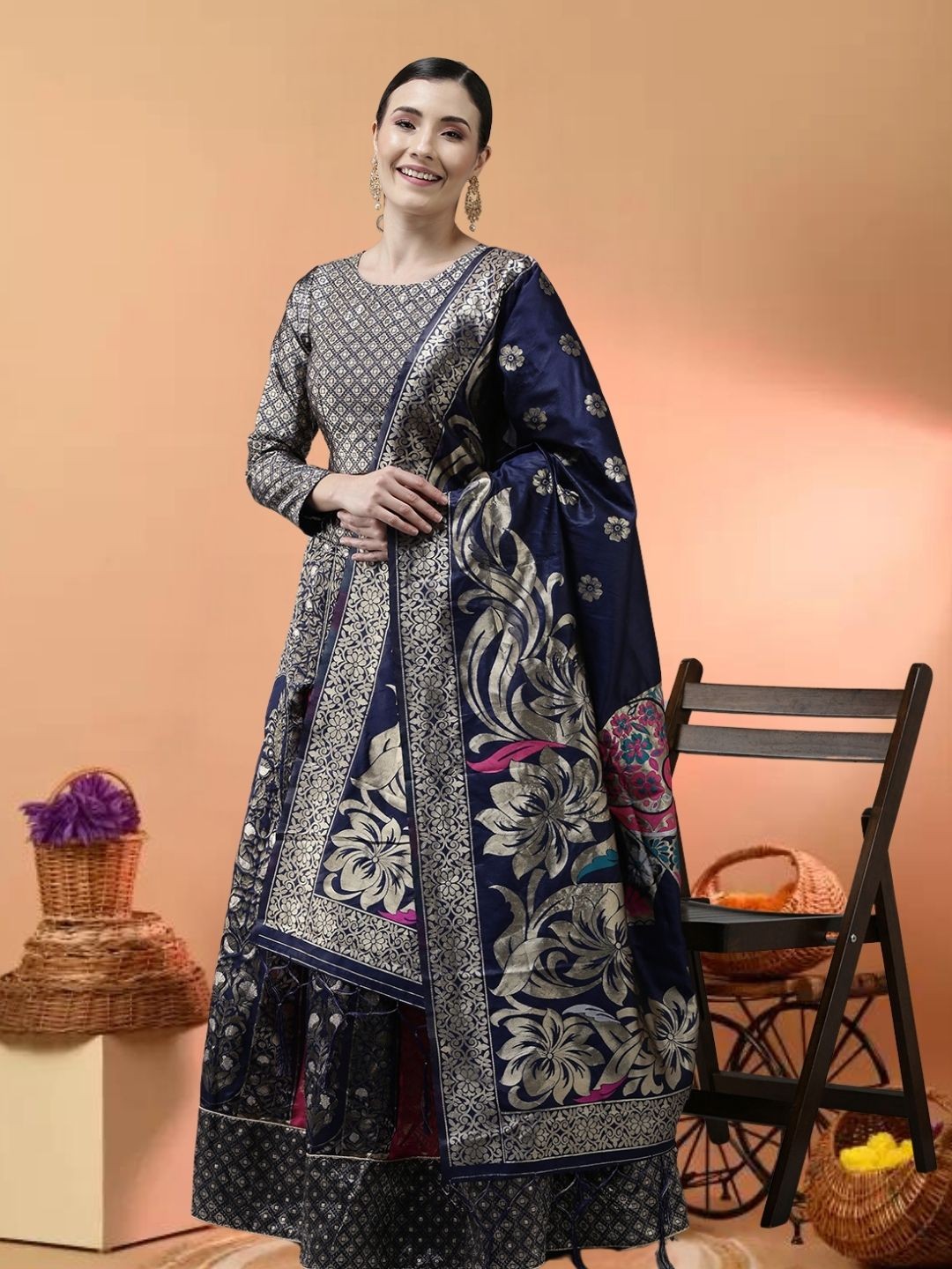 MAGMINA Floral Woven Design Semi-Stitched Lehenga & Unstitched Blouse With Dupatta, Blue
MAGMINA Floral Woven Design Semi-Stitched Lehenga & Unstitched Blouse With Dupatta, Blue