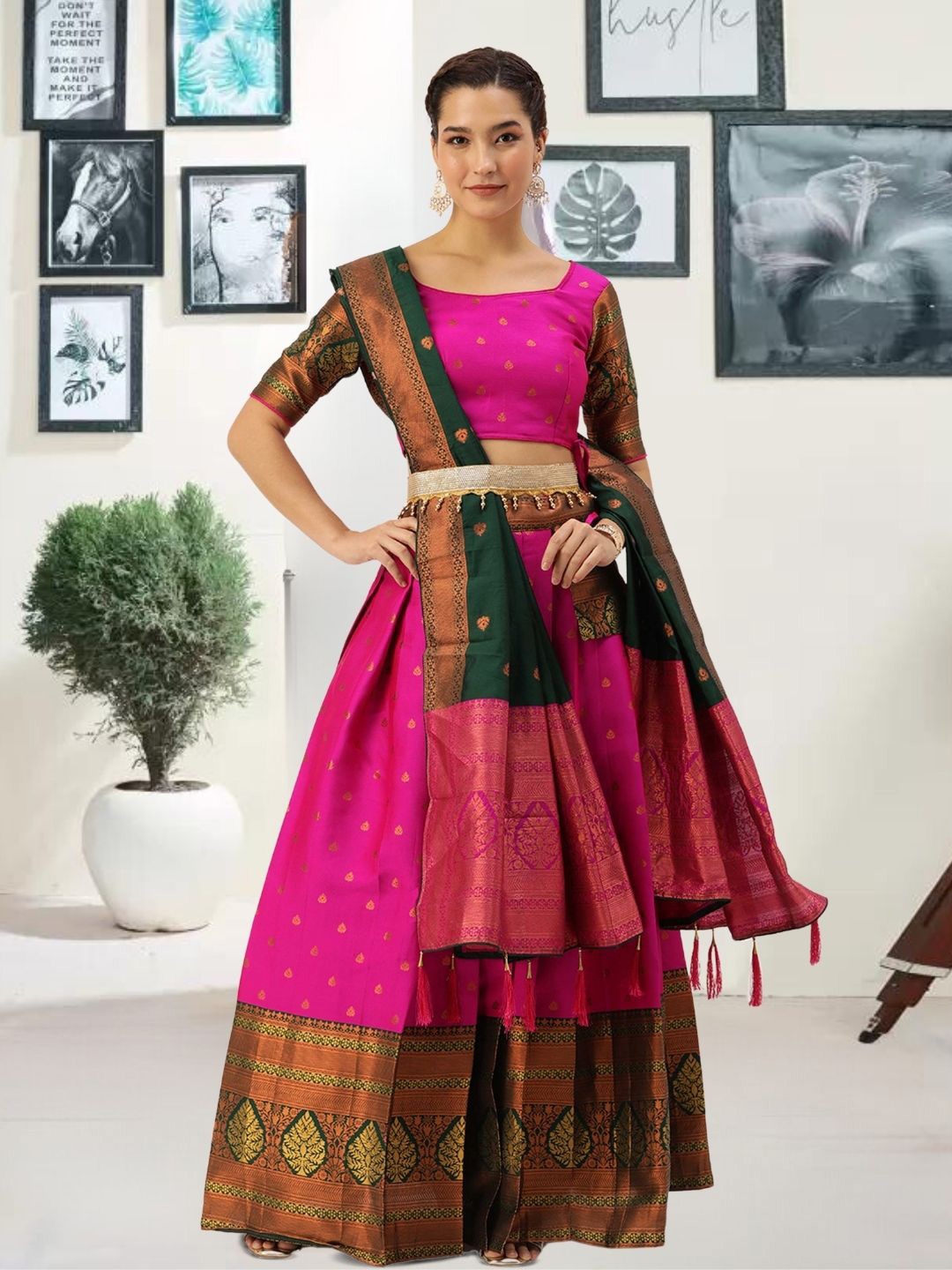 MAGMINA Woven Design Zari Semi-Stitched Lehenga & Unstitched Blouse With Dupatta & Belt, Pink
MAGMINA Woven Design Zari Semi-Stitched Lehenga & Unstitched Blouse With Dupatta & Belt, Pink