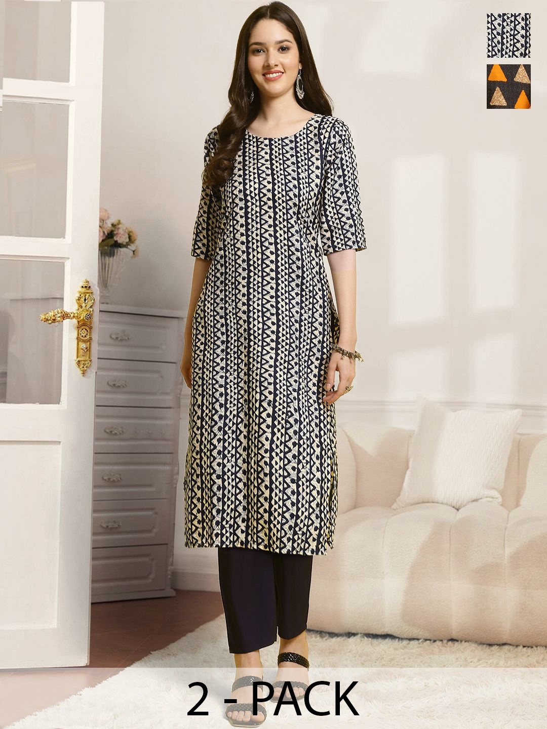 7Threads Selection Of 2 Geometric Printed Straight Kurtas With Trousers, White
7Threads Selection Of 2 Geometric Printed Straight Kurtas With Trousers, White