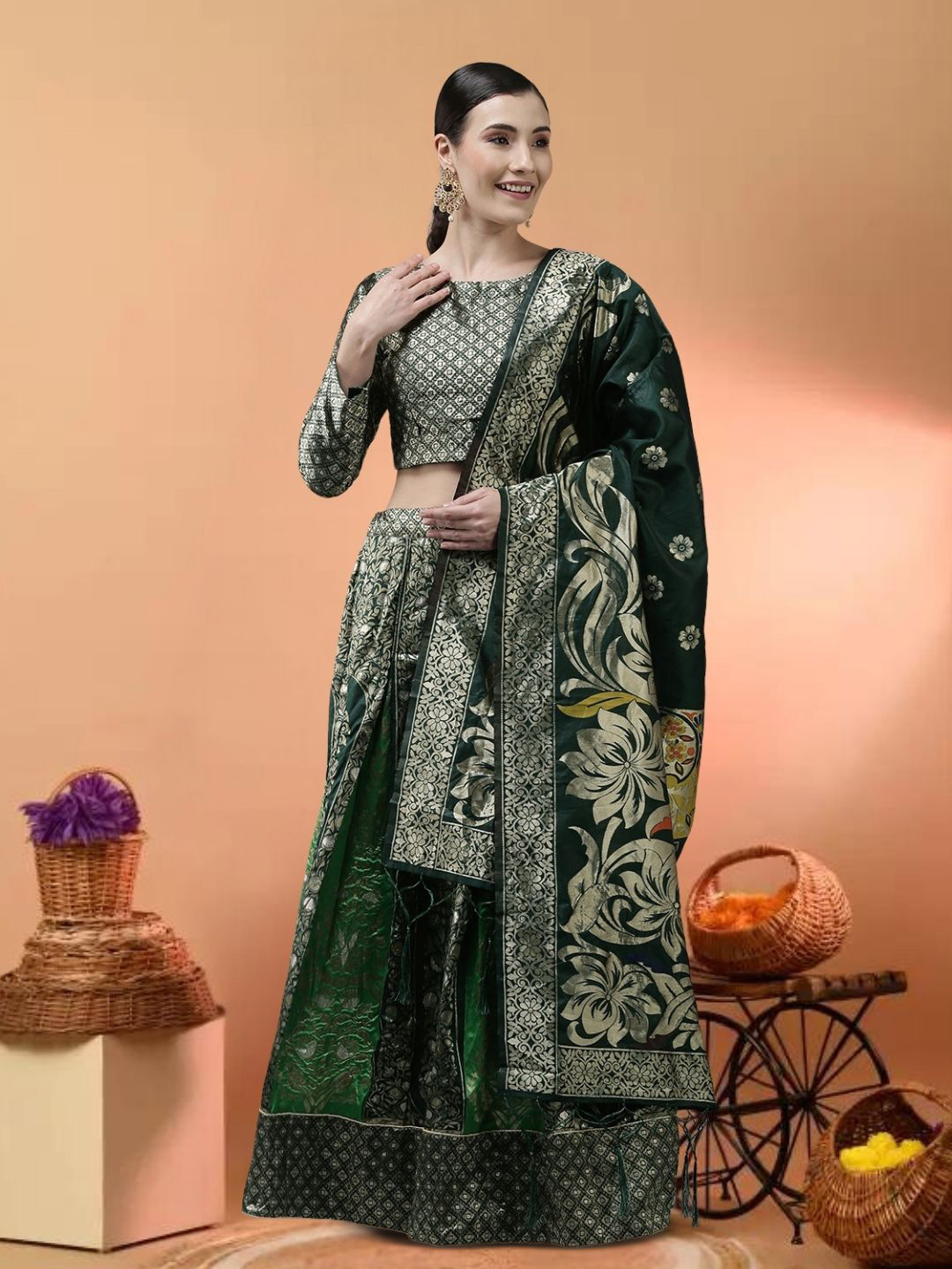 MAGMINA Woven Design Zari Jacquard Semi-Stitched Lehenga & Unstitched Blouse With Dupatta, Green
MAGMINA Woven Design Zari Jacquard Semi-Stitched Lehenga & Unstitched Blouse With Dupatta, Green