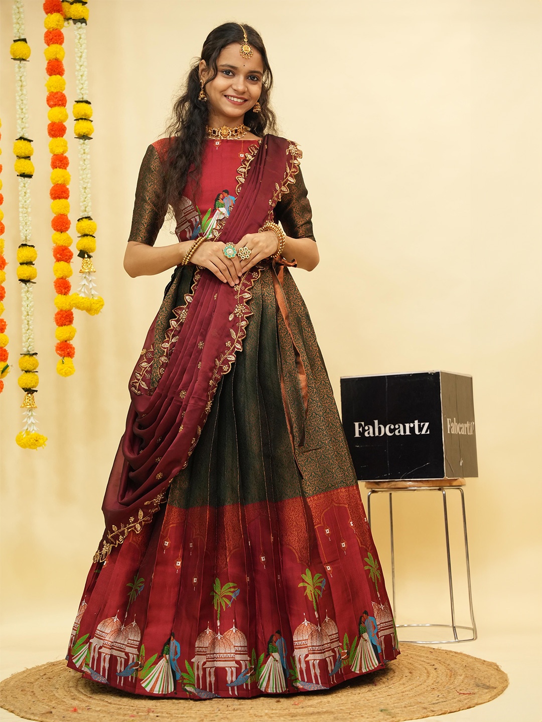 Fabcartz Embroidered Zari Semi-Stitched Lehenga & Unstitched Blouse With Dupatta, Green
Fabcartz Embroidered Zari Semi-Stitched Lehenga & Unstitched Blouse With Dupatta, Green