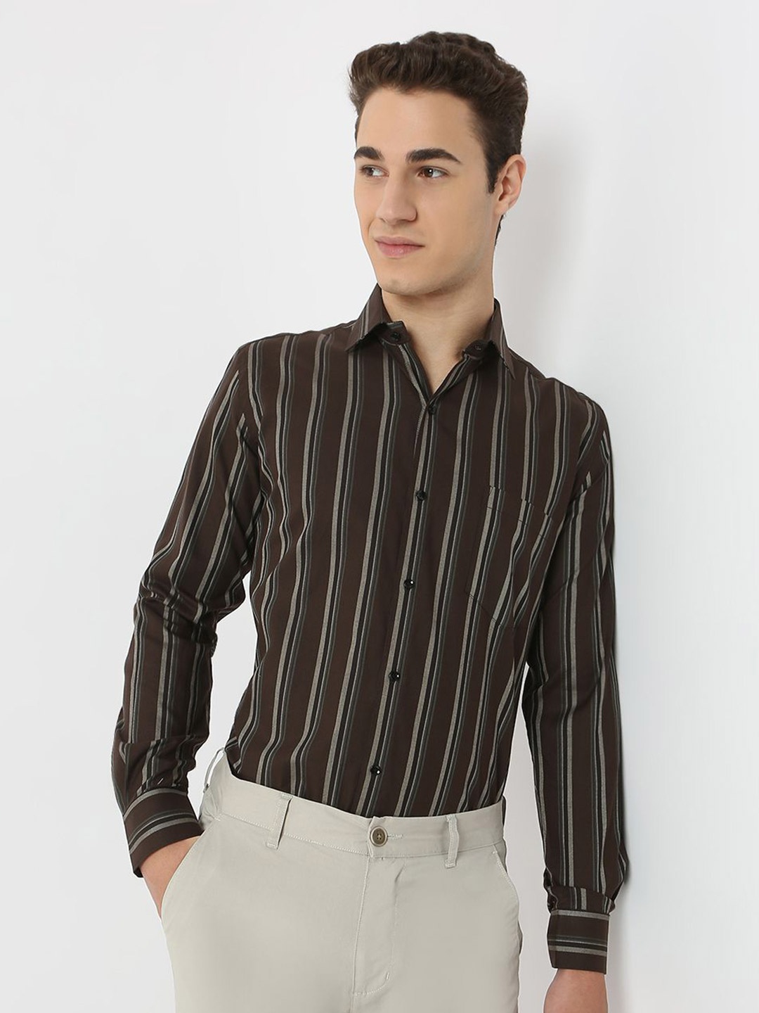 MARK & ALBERT Men Classic Slim Fit Spread Collar Vertical Striped Cotton Formal Shirt, Brown
MARK & ALBERT Men Classic Slim Fit Spread Collar Vertical Striped Cotton Formal Shirt, Brown