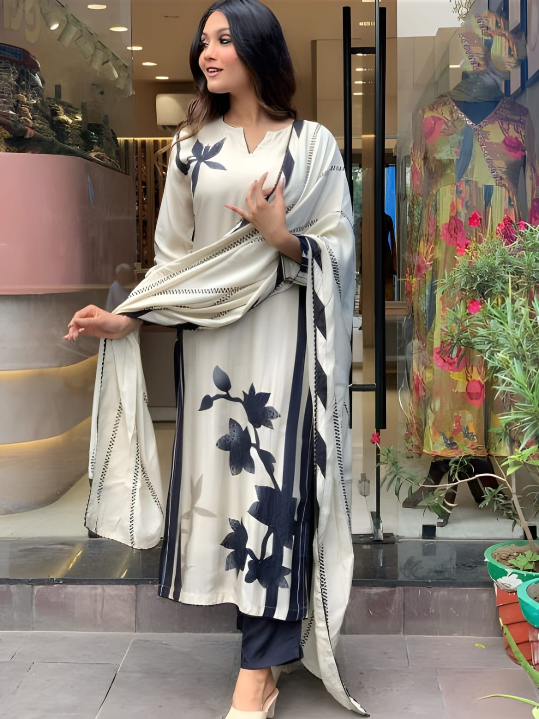 Siya Fashion Floral Printed Notch Neck Straight Kurta With Trousers & Dupatta, White
Siya Fashion Floral Printed Notch Neck Straight Kurta With Trousers & Dupatta, White