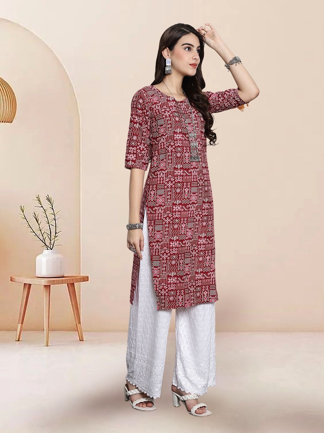 7Threads Selection Of 2 Ethnic Motifs Printed Round Neck Straight Kurtas, Burgundy
7Threads Selection Of 2 Ethnic Motifs Printed Round Neck Straight Kurtas, Burgundy