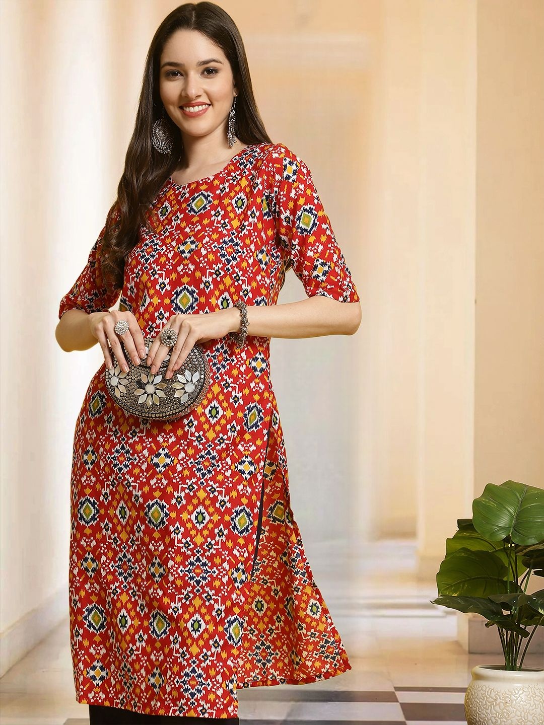 7Threads Ethnic Motifs Printed Round-Neck Straight Regular Kurta with Trousers, Red
7Threads Ethnic Motifs Printed Round-Neck Straight Regular Kurta with Trousers, Red