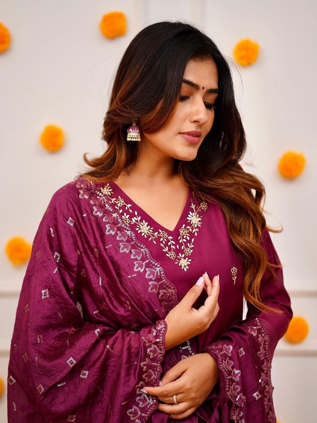 Siya Fashion Embroidered V-Neck Sequinned Straight Kurta With Trousers & Dupatta, Burgundy
Siya Fashion Embroidered V-Neck Sequinned Straight Kurta With Trousers & Dupatta, Burgundy