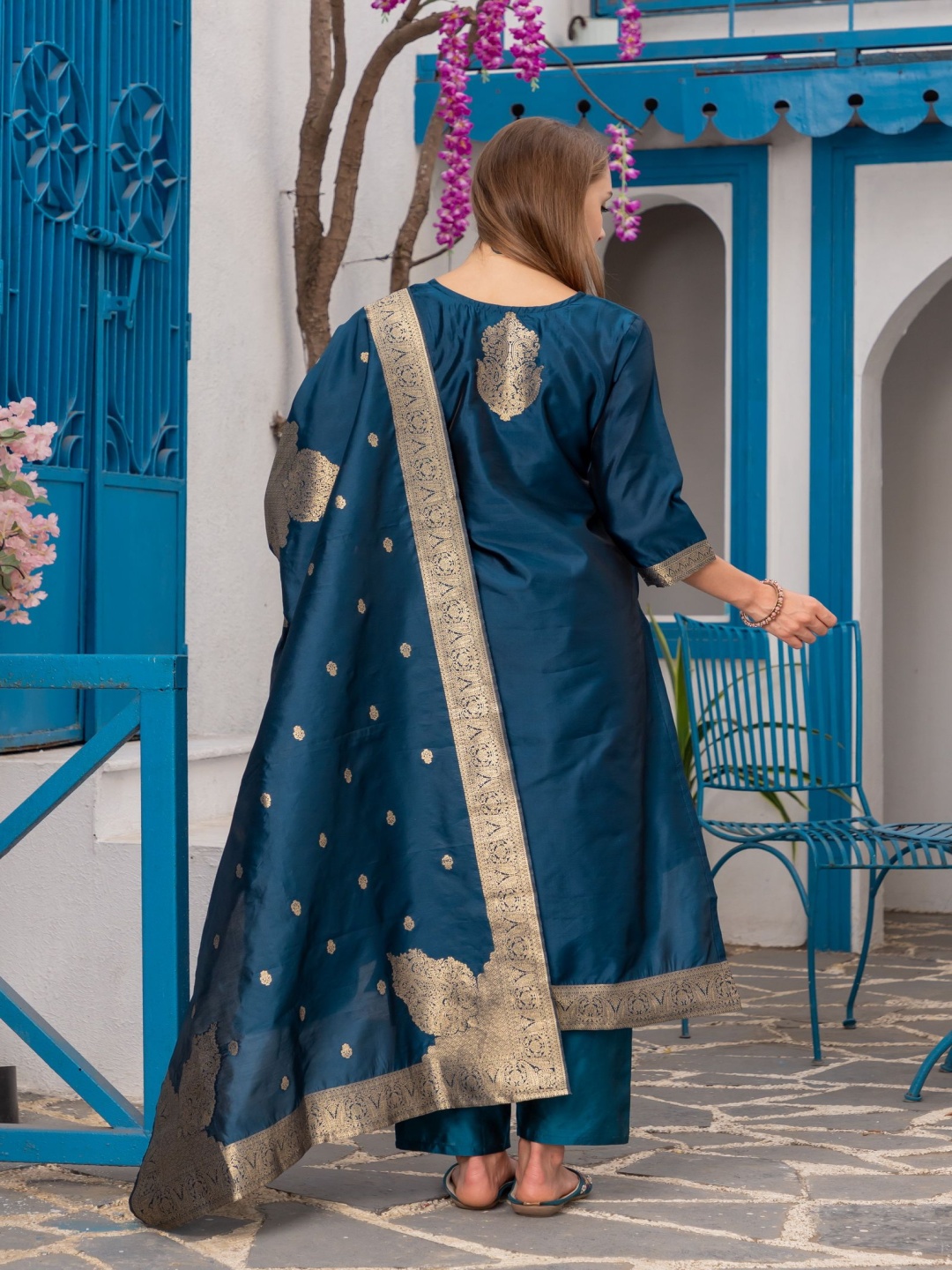 Divyadham Textiles Woven Design Pure Cotton Straight Kurta With Trouser & Dupatta, Turquoise blue
Divyadham Textiles Woven Design Pure Cotton Straight Kurta With Trouser & Dupatta, Turquoise blue