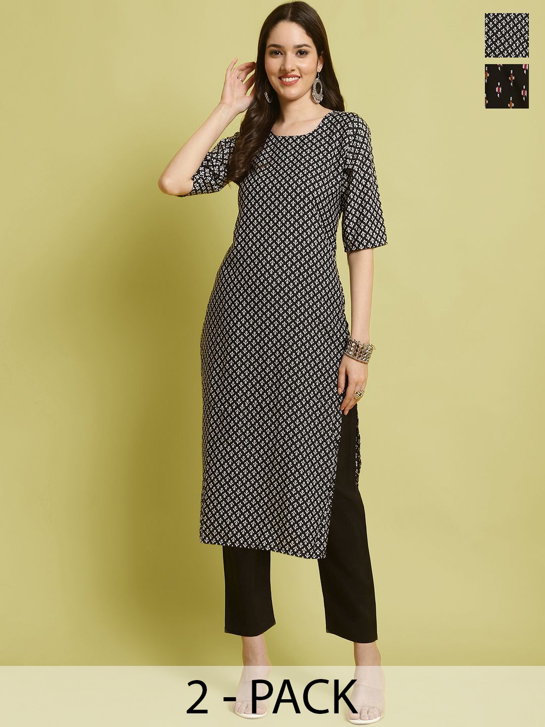7Threads Selection Of 2 Floral Printed Round Neck Straight Kurta With Trousers, Black
7Threads Selection Of 2 Floral Printed Round Neck Straight Kurta With Trousers, Black