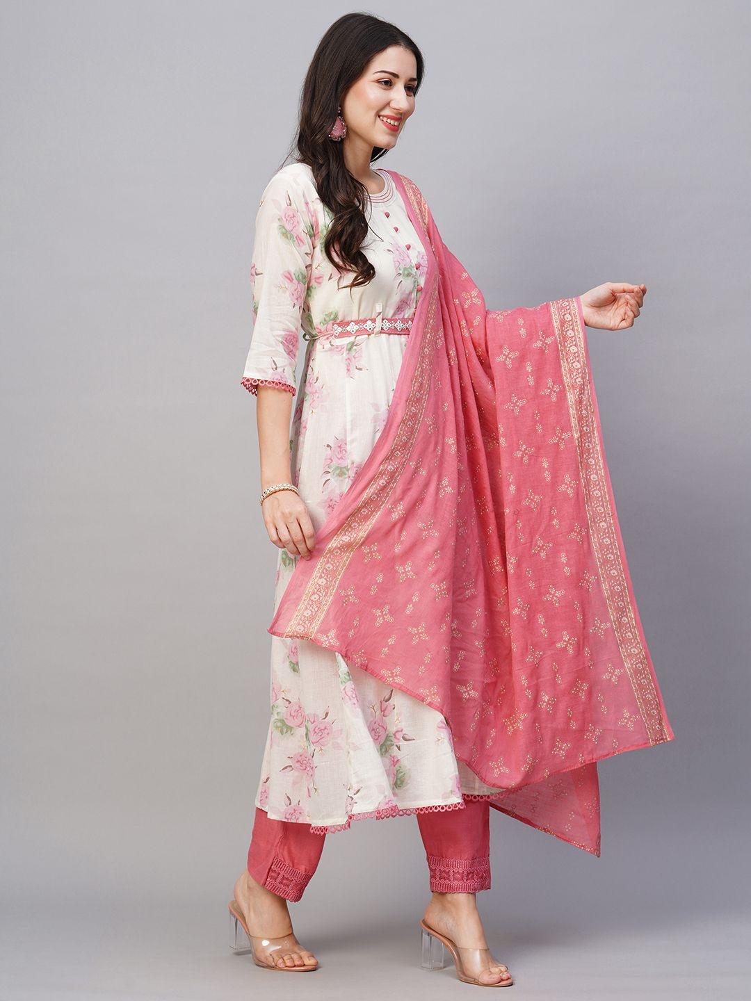 Moda Rapido Floral Printed Round Neck A-Line Pure Cotton Kurta With Trousers & Dupatta, White
Moda Rapido Floral Printed Round Neck A-Line Pure Cotton Kurta With Trousers & Dupatta, White