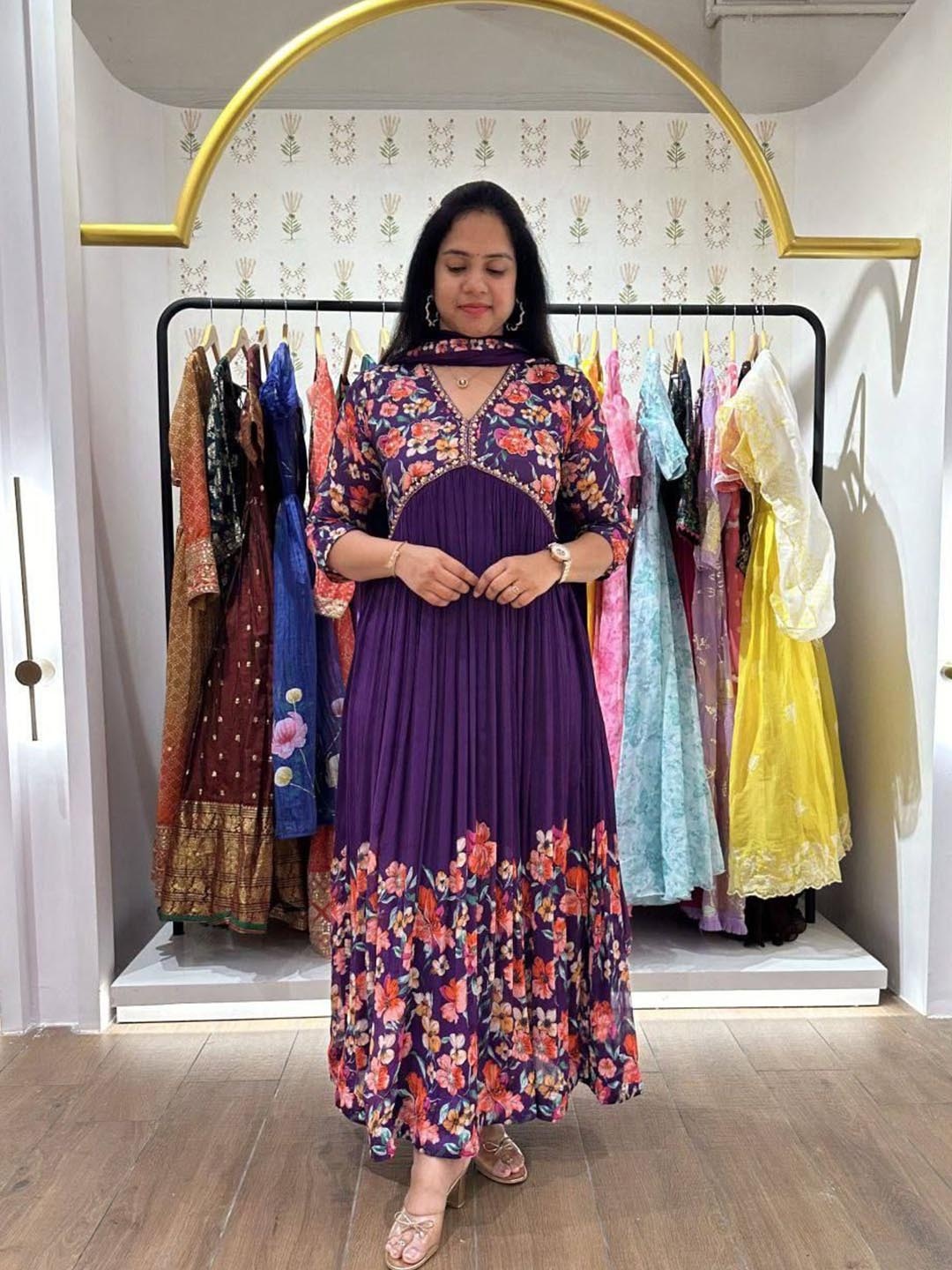 KALINI Women Floral Printed Empire Aari Work Kurta with Trousers & With Dupatta, Violet
KALINI Women Floral Printed Empire Aari Work Kurta with Trousers & With Dupatta, Violet