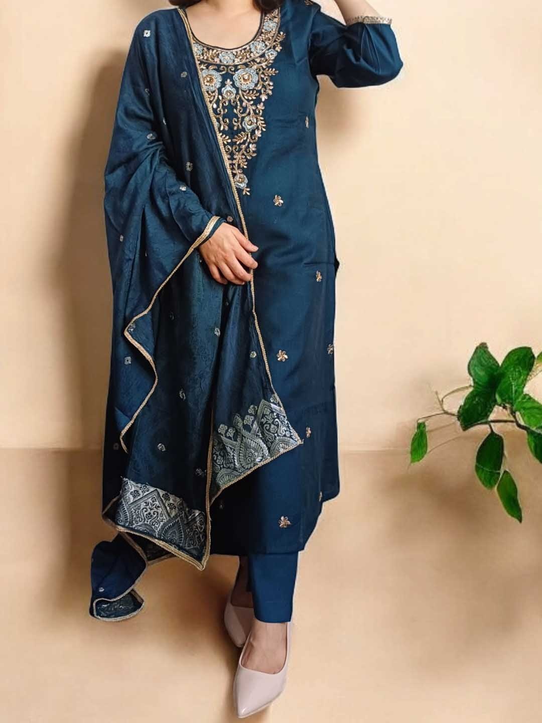 Nadora Fashions Women Embroidered Regular Kurta with Pyjamas & With Dupatta, Navy blue
Nadora Fashions Women Embroidered Regular Kurta with Pyjamas & With Dupatta, Navy blue