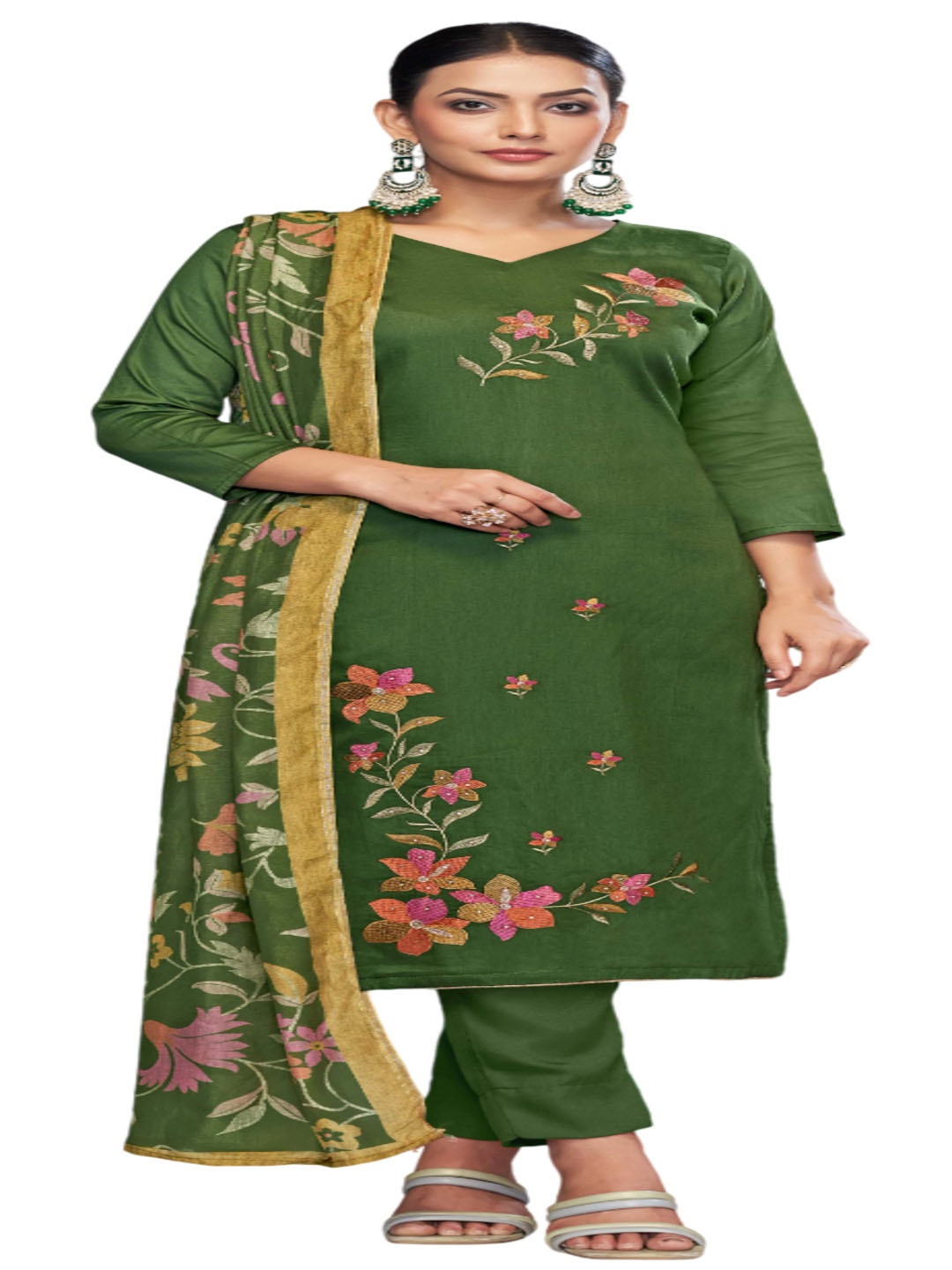 DRAVINAM Floral Embroidered Beads and Stones Pure Cotton Unstitched Dress Material, Green
DRAVINAM Floral Embroidered Beads and Stones Pure Cotton Unstitched Dress Material, Green