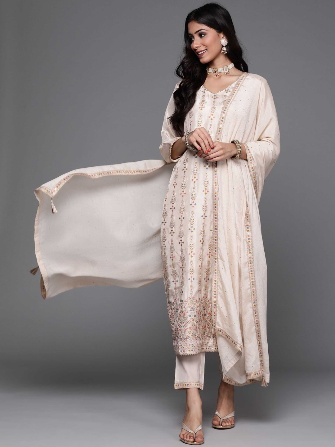 KALINI Women Embroidered Regular Thread Work Kurta with Trousers & With Dupatta, Cream
KALINI Women Embroidered Regular Thread Work Kurta with Trousers & With Dupatta, Cream
