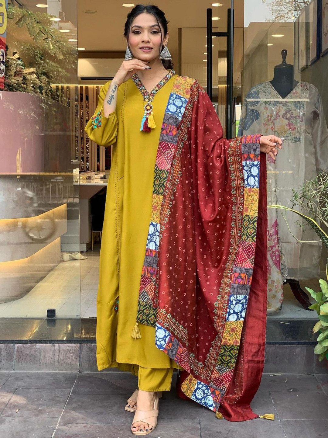 KALINI Women Embroidered Regular Thread Work Kurta with Trousers & With Dupatta, Mustard
KALINI Women Embroidered Regular Thread Work Kurta with Trousers & With Dupatta, Mustard