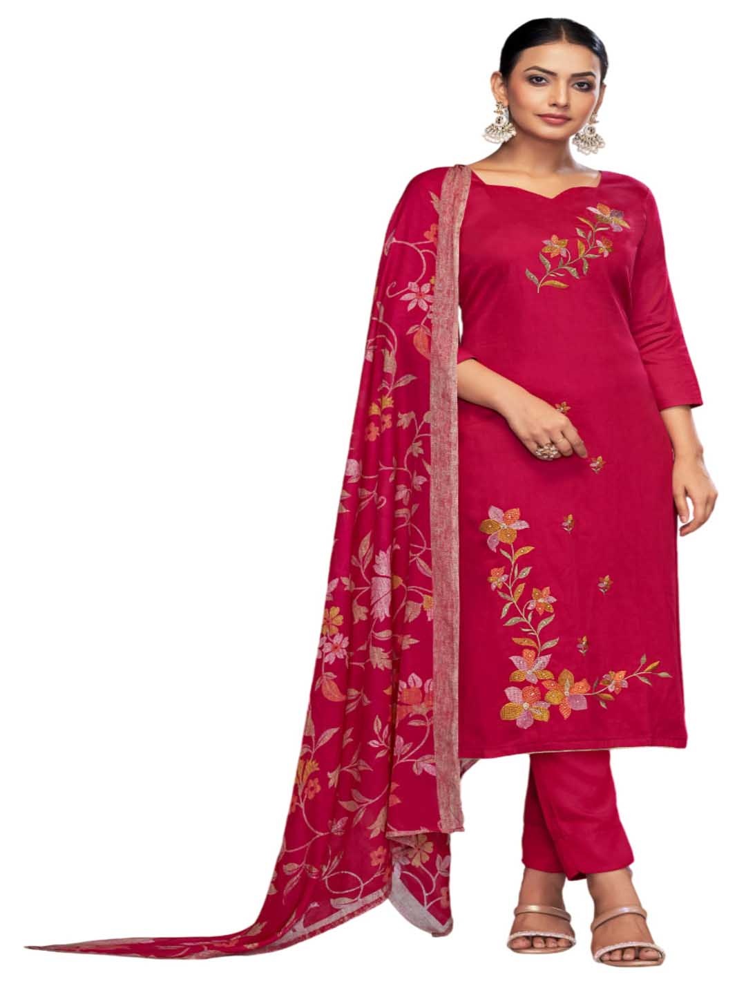 DRAVINAM Trends Floral Embroidered Sequinned Pure Cotton Unstitched Dress Material, Red
DRAVINAM Trends Floral Embroidered Sequinned Pure Cotton Unstitched Dress Material, Red