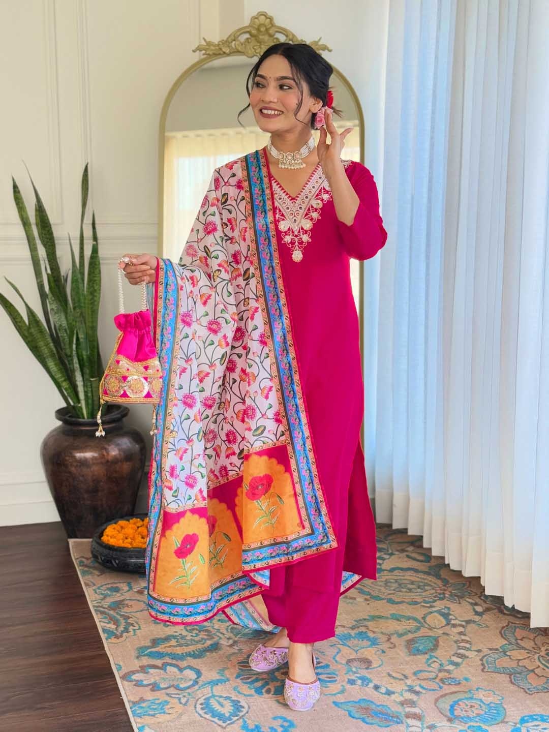 KALINI Women Floral Yoke Design Regular Thread Work Kurta with Trousers & With Dupatta, Pink
KALINI Women Floral Yoke Design Regular Thread Work Kurta with Trousers & With Dupatta, Pink