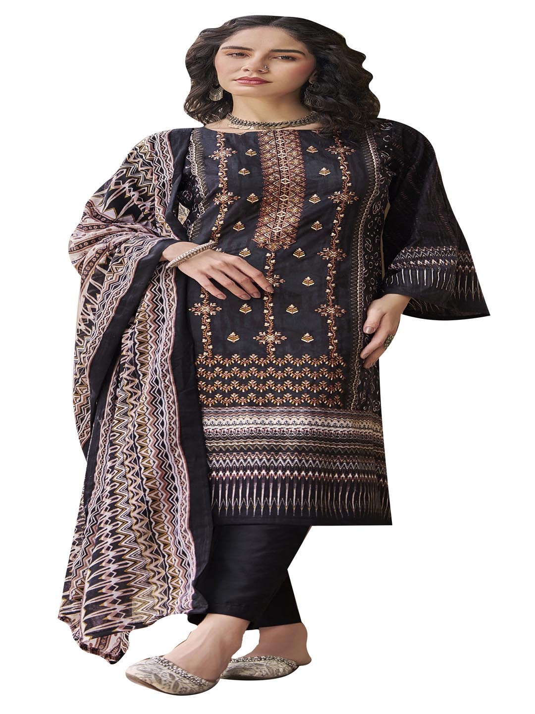 DRAVINAM Trends Ethnic Motifs Embroidered Pure Cotton Unstitched Dress Material, Black
DRAVINAM Trends Ethnic Motifs Embroidered Pure Cotton Unstitched Dress Material, Black