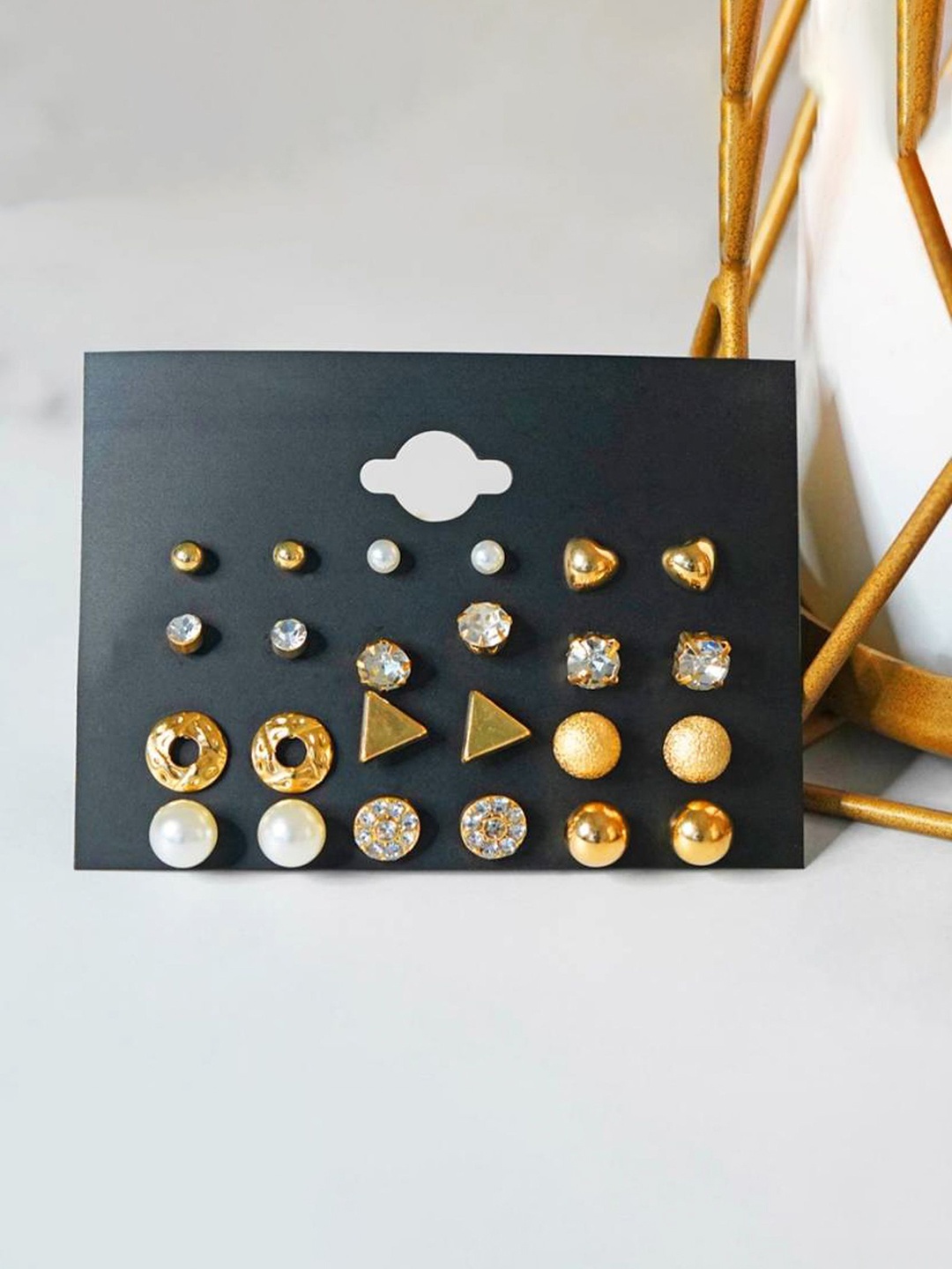 PolluxCraft Set of 12 Gold-Plated Stones Studded And Beaded Circular Shaped Korean Studs
PolluxCraft Set of 12 Gold-Plated Stones Studded And Beaded Circular Shaped Korean Studs