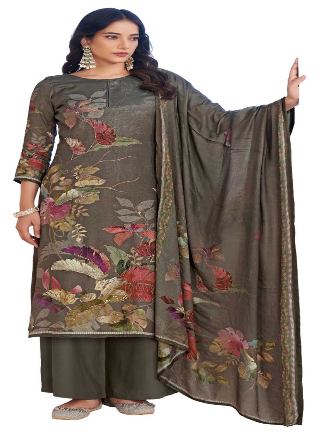 DRAVINAM Trends Floral Embroidered Sequinned Pure Cotton Unstitched Dress Material, Grey
DRAVINAM Trends Floral Embroidered Sequinned Pure Cotton Unstitched Dress Material, Grey