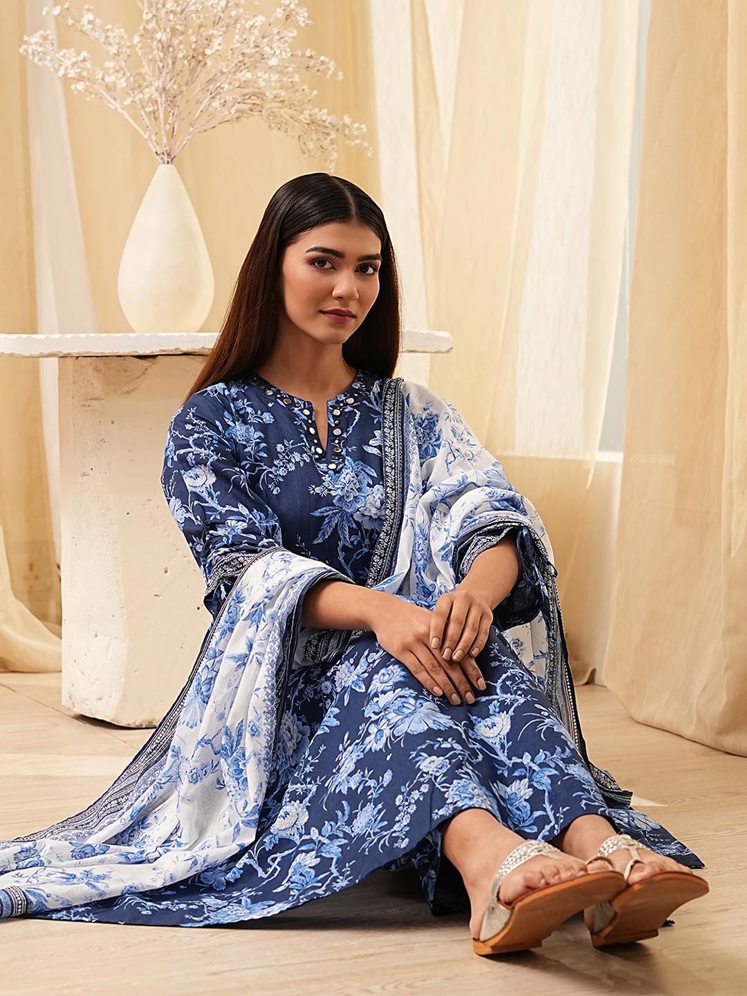 Biba Women Floral Printed Regular Pure Cotton Kurta with Palazzos & With Dupatta, Blue
Biba Women Floral Printed Regular Pure Cotton Kurta with Palazzos & With Dupatta, Blue