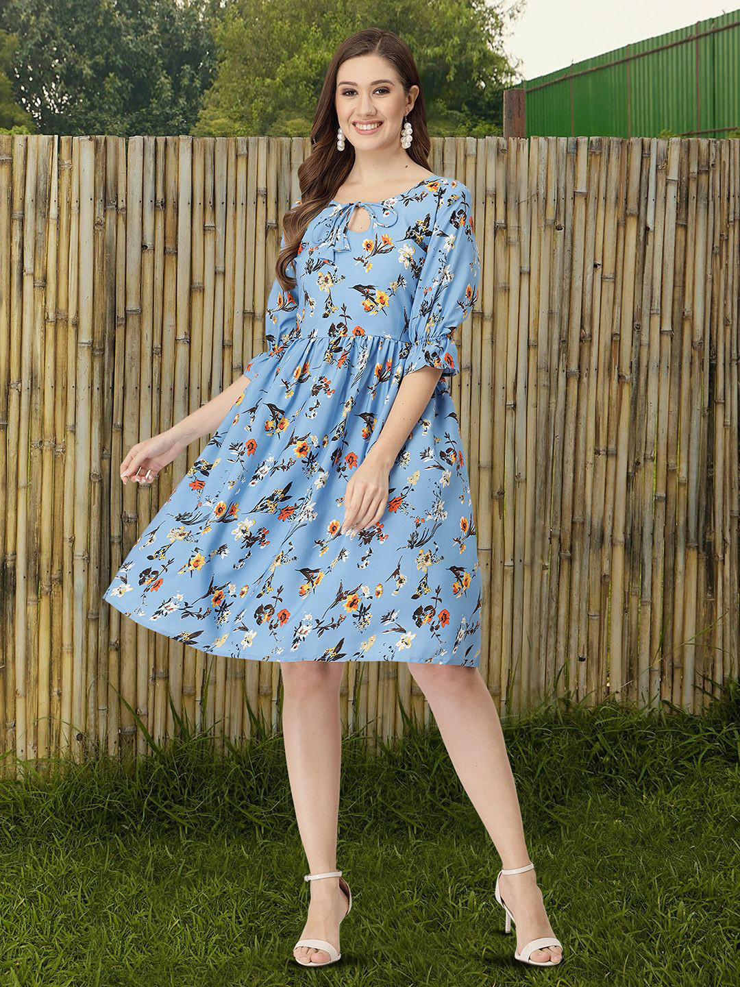 MISS AYSE Women Cotton Floral Printed Bell Sleeves Tie-Up Neck Fit & Flare Dress, Blue
MISS AYSE Women Cotton Floral Printed Bell Sleeves Tie-Up Neck Fit & Flare Dress, Blue