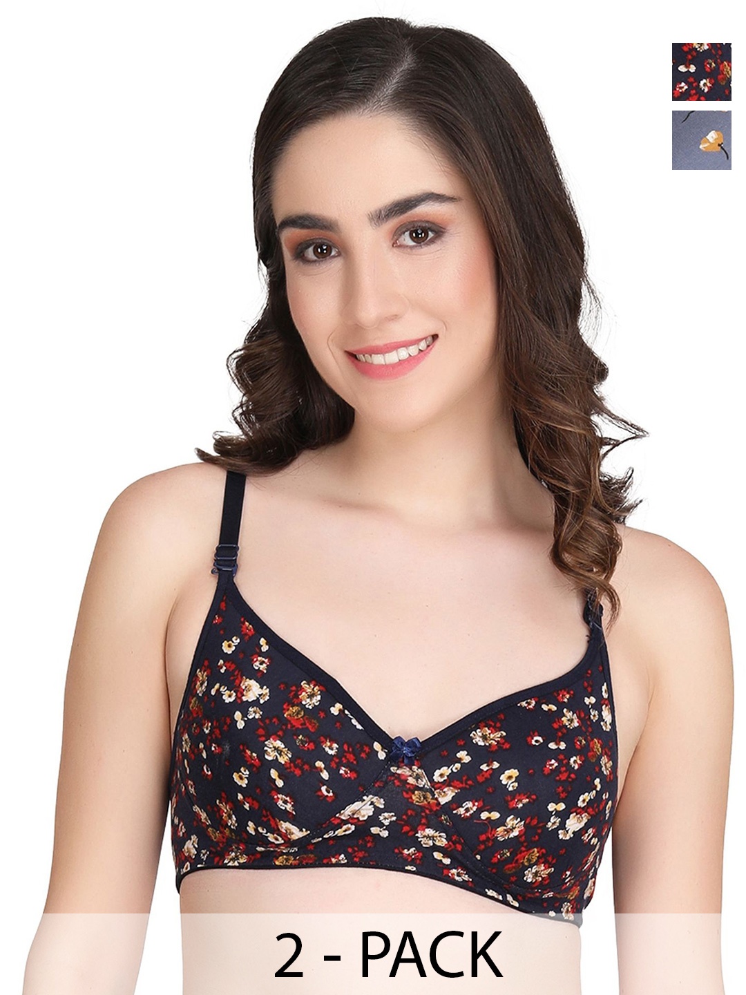 Liigne Pack Of 2 Floral Printed Full Coverage Lightly Padded 360 Degree Support Cotton Bra, Grey
Liigne Pack Of 2 Floral Printed Full Coverage Lightly Padded 360 Degree Support Cotton Bra, Grey