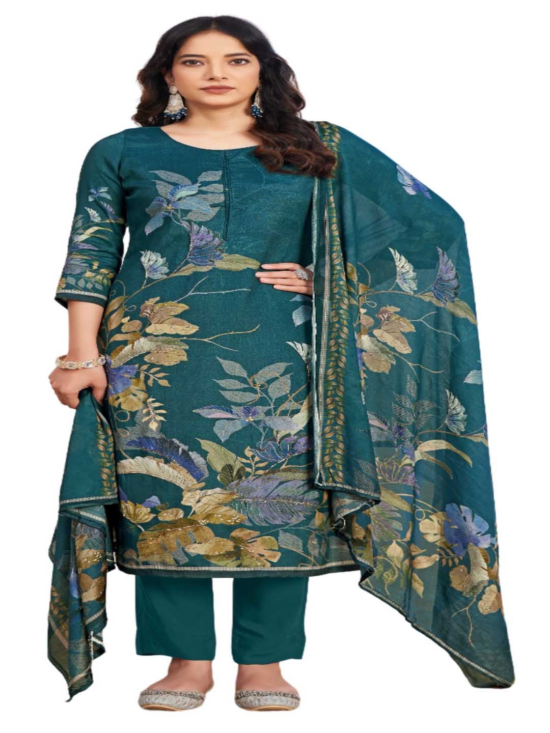 DRAVINAM Floral Printed Beads and Stones Pure Cotton Unstitched Dress Material, Blue
DRAVINAM Floral Printed Beads and Stones Pure Cotton Unstitched Dress Material, Blue