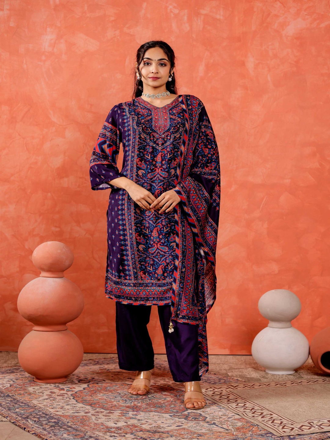 VASVI Women Floral Printed Regular Sequinned Kurta with Trousers & With Dupatta, Blue
VASVI Women Floral Printed Regular Sequinned Kurta with Trousers & With Dupatta, Blue