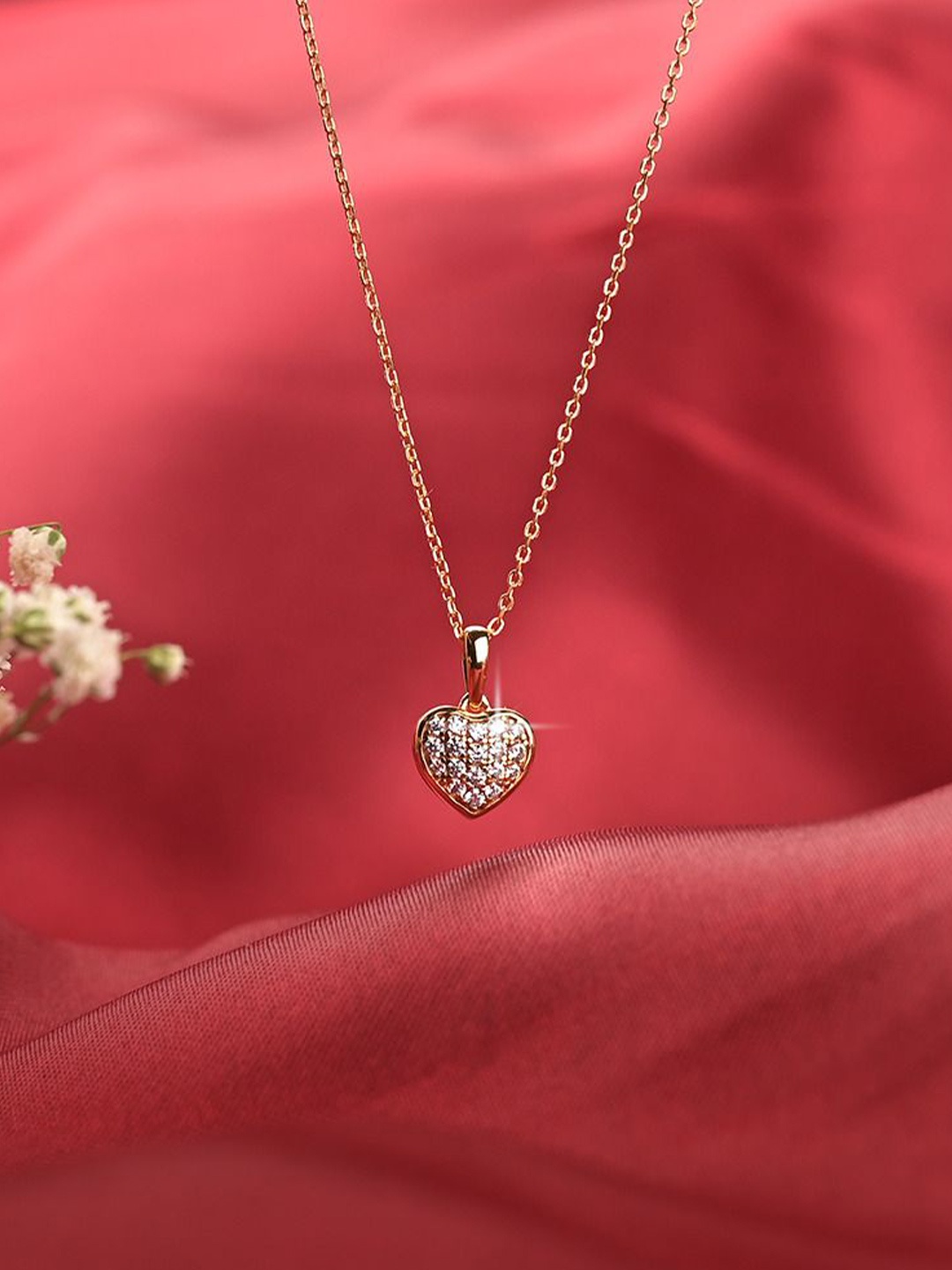 PALMONAS 925 Sterling Silver 18K Gold-Plated CZ Studded Heart Shaped Pendant With Chain
PALMONAS 925 Sterling Silver 18K Gold-Plated CZ Studded Heart Shaped Pendant With Chain