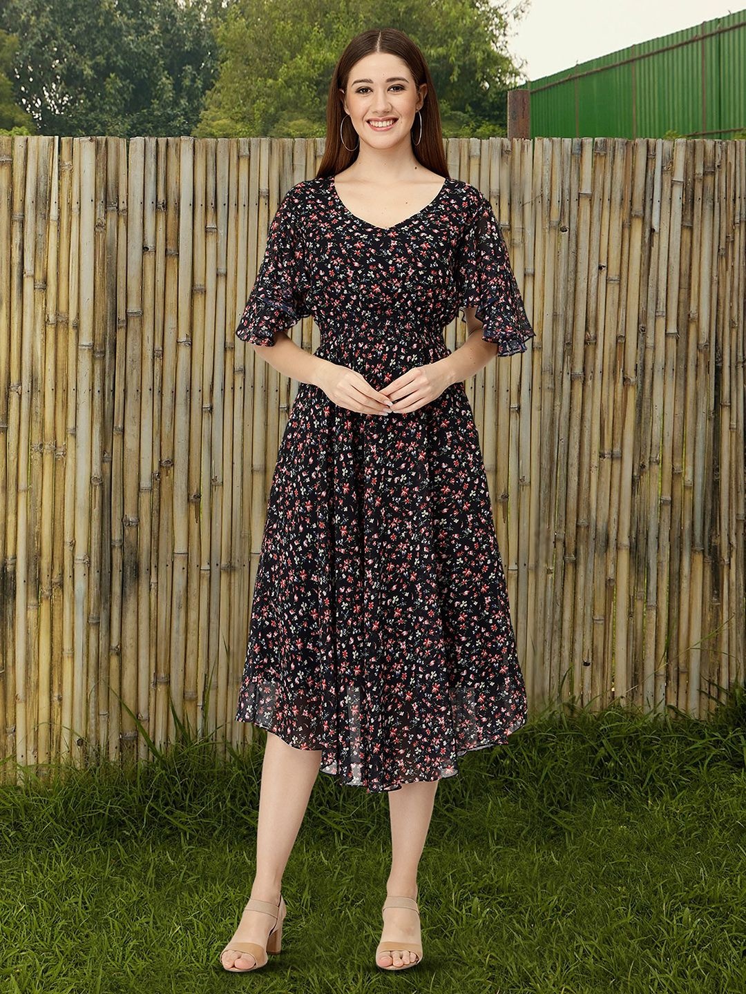 MISS AYSE Women Cotton Floral Printed Flared Sleeves V-Neck Fit & Flare Dress, Black
MISS AYSE Women Cotton Floral Printed Flared Sleeves V-Neck Fit & Flare Dress, Black