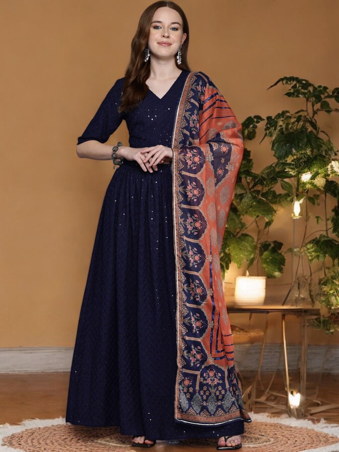 Ahalyaa Embroidered Sequinned Ready to Wear Lehenga & Blouse With Dupatta, Navy blue
Ahalyaa Embroidered Sequinned Ready to Wear Lehenga & Blouse With Dupatta, Navy blue