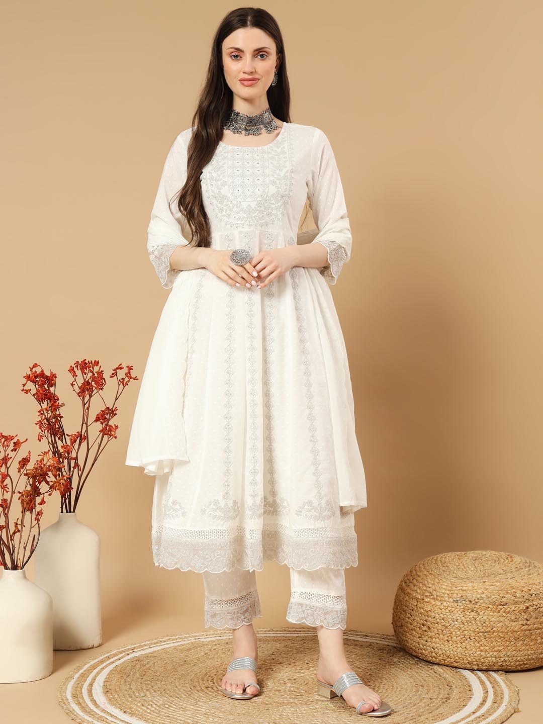 V.S.Creation Women Embroidered Regular Pure Cotton Kurta with Trousers & With Dupatta, White
V.S.Creation Women Embroidered Regular Pure Cotton Kurta with Trousers & With Dupatta, White