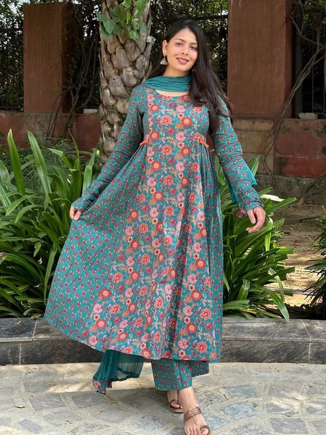 JONAYA Women Floral Printed Regular Pure Cotton Kurta with Trousers & With Dupatta, Teal
JONAYA Women Floral Printed Regular Pure Cotton Kurta with Trousers & With Dupatta, Teal
